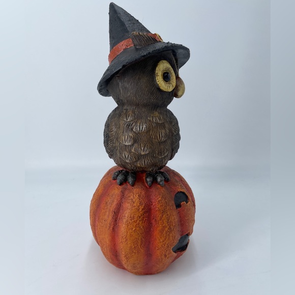 Halloween Owl Witch On Pumpkin Jack O Lantern 12" x 5" Retro Rustic Resin - Picture 11 of 13